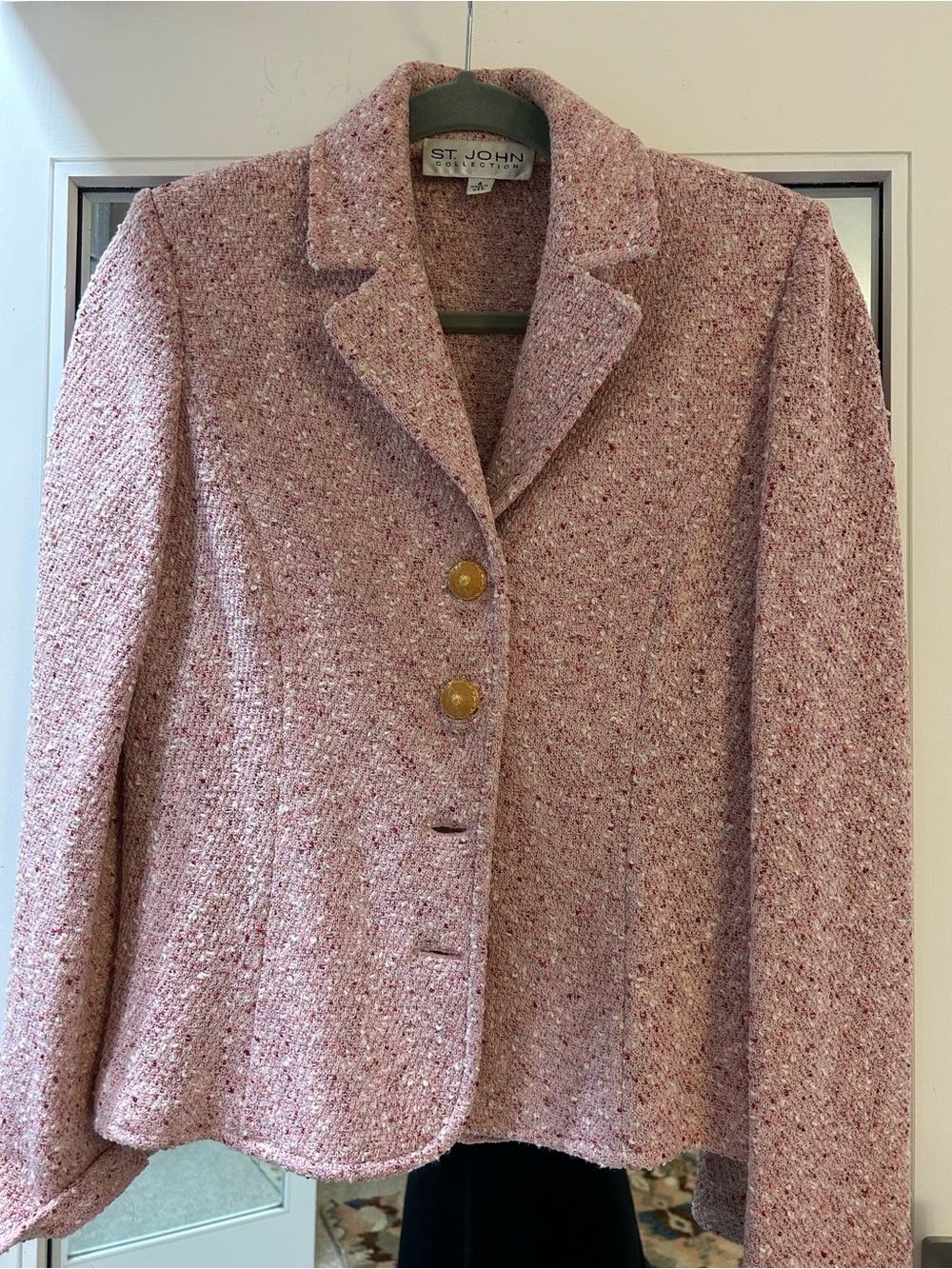 St. John Pink Tweed Blazer with Gold Buttons